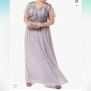 NWT Adrianna Papell Lilac Grey Beaded Flutter Sleeve Dress small imperfection